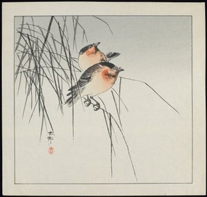 Due uccelli su canne, pre-1912 da Ohara Koson